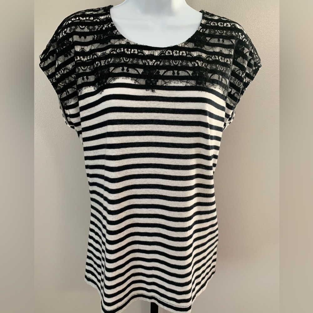 Tribal Black and White Striped Lace Top